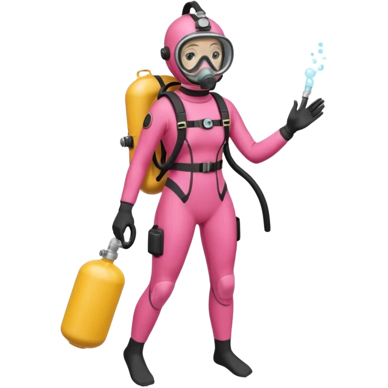 woman diver full body with pink diver suit, diver mask and oxygen tank
 emoji
