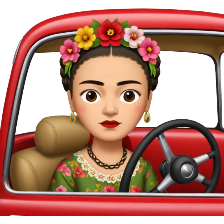 Frida Kahlo driving a car emoji