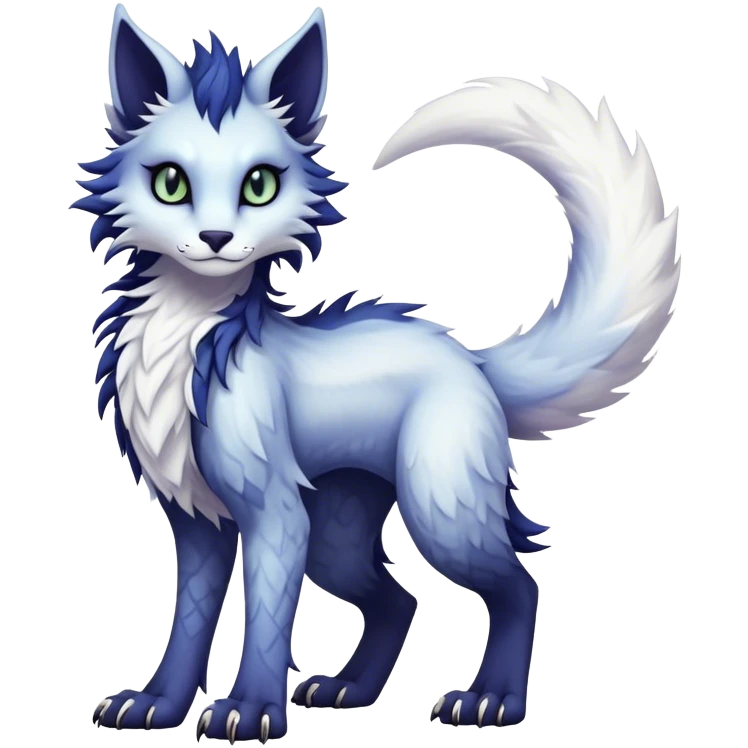 Kawaii dark edgy fantasy ethereal feline-vernid-sergal-fursona animal creature with a tufted tail full body with intricate markings  emoji