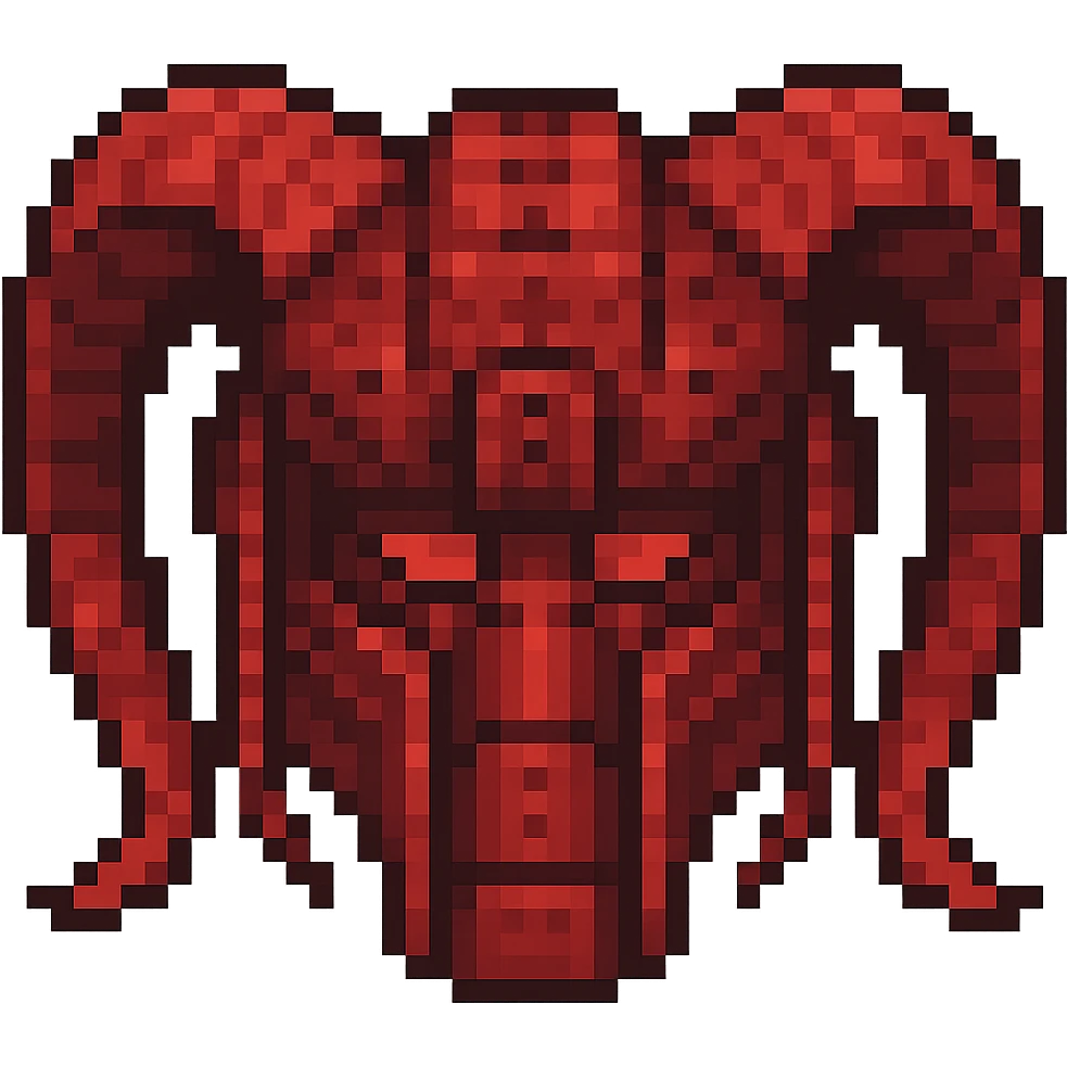 Edit the image to make the helmet red and add a ram in pixel art style. Remove the background. The style should be pixel art with pixelated details and colors. emoji