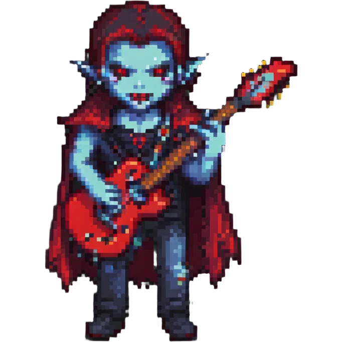 vampire holding a guitar, pixel art style emoji