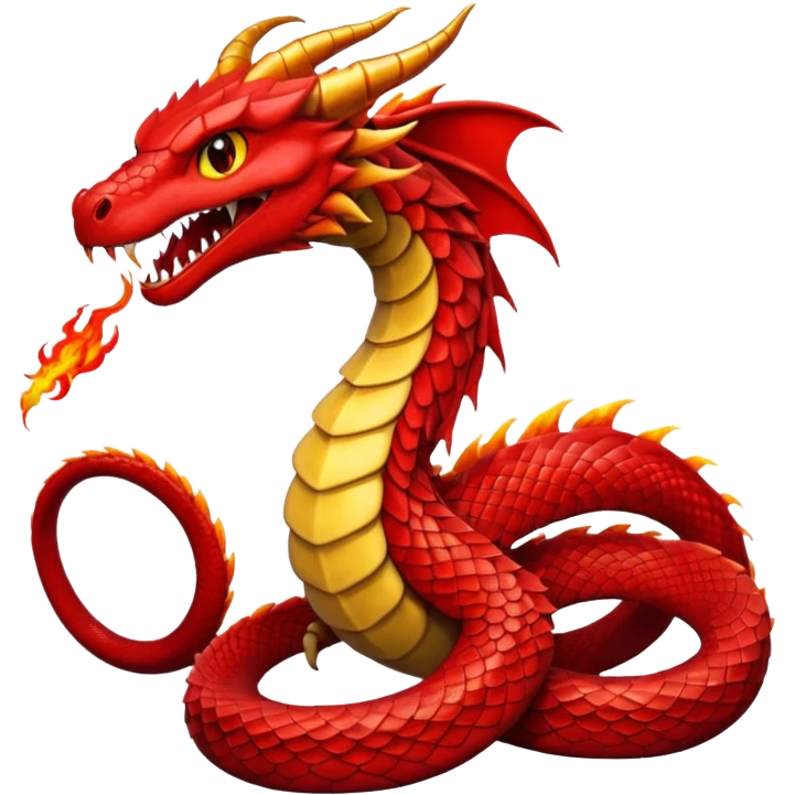 Red dragon with fire full in snake model emoji