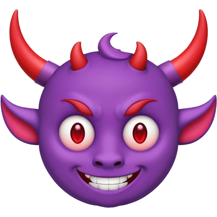 Purple demon emoji with red hearts for eyes, cartoony, circular head with horns, cute basic Google emoji emoji