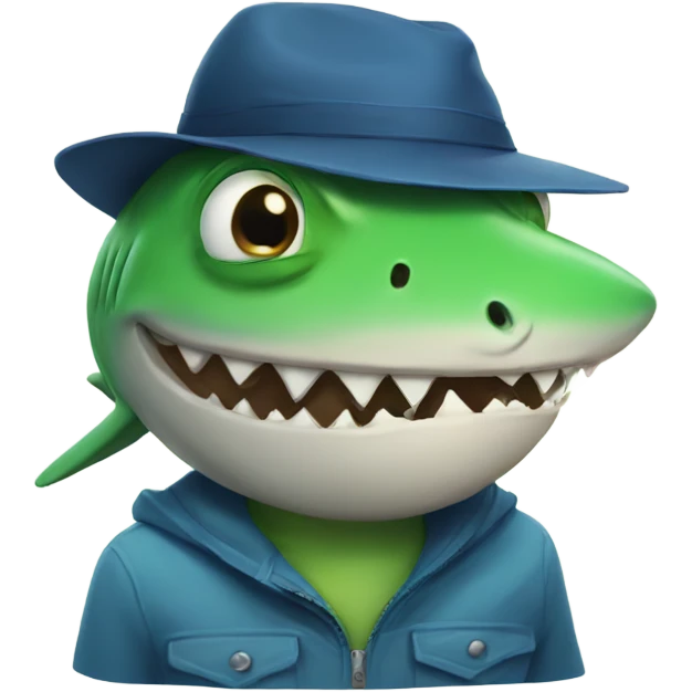 Sad shark with frog hat  emoji