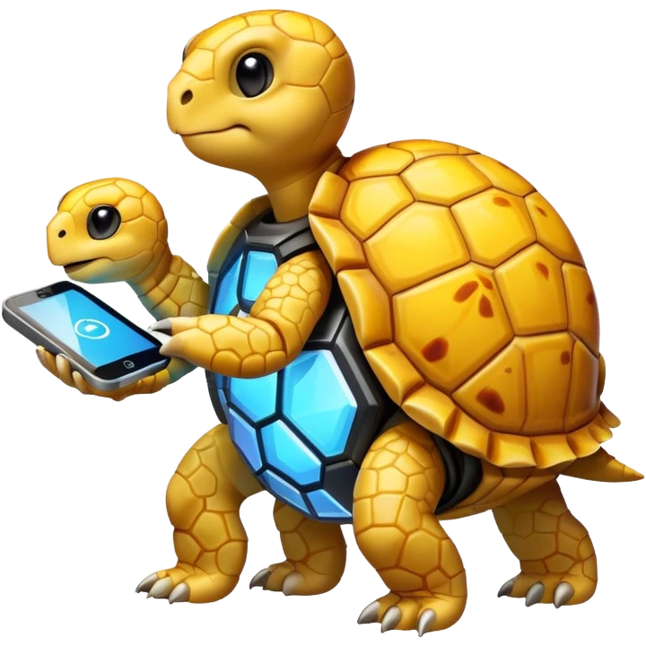 yellow tortoise holding a tech gadget, ai-inspired emoji