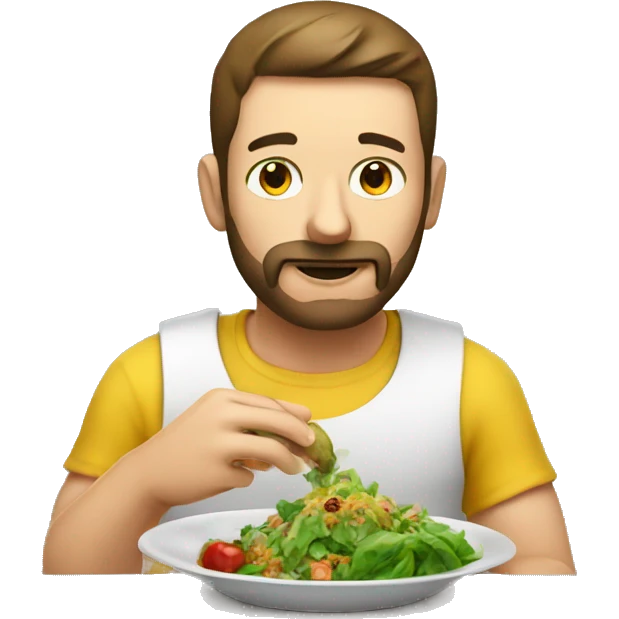 a man programing while eating vegan fo emoji