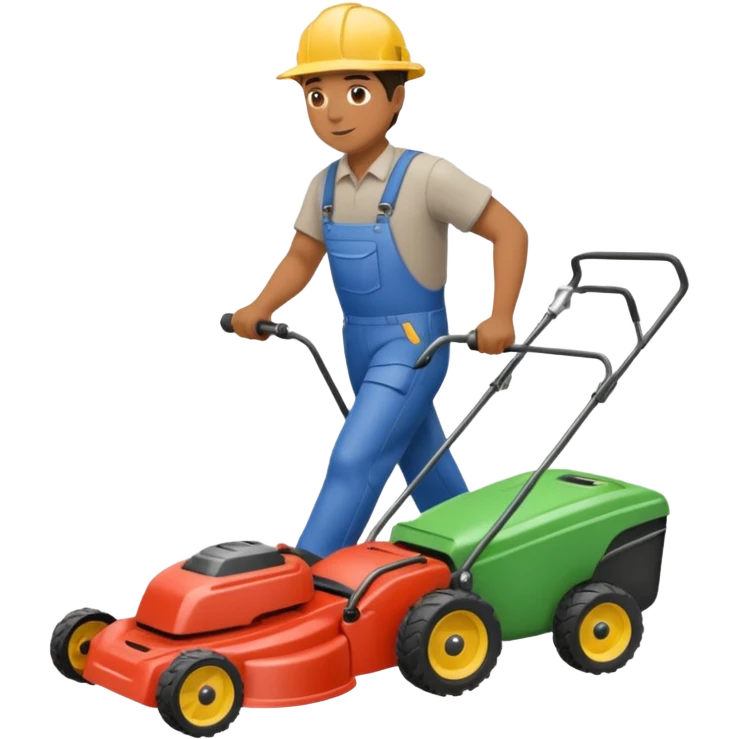 Maintenance worker
with lawnmower, full body, walking emoji