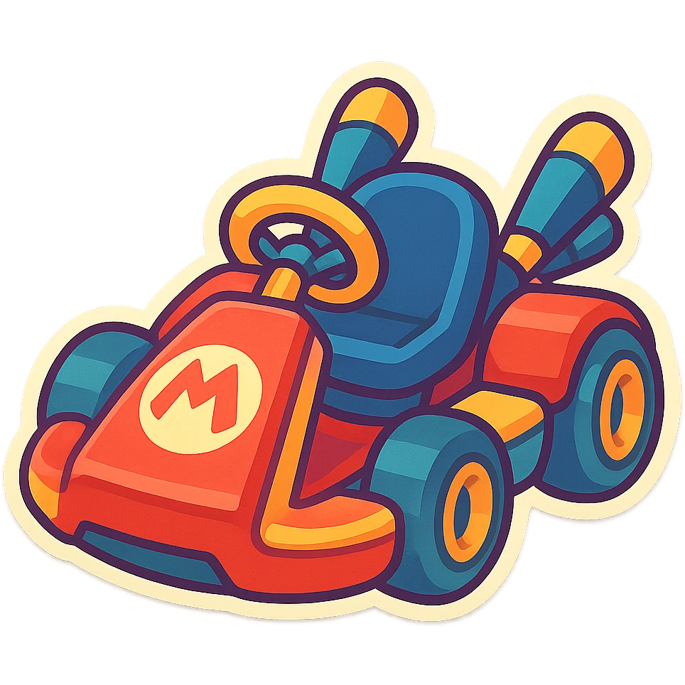 cartoon go-kart with bright colors, playful and energetic, inspired by Mario Kart 8 Deluxe emoji