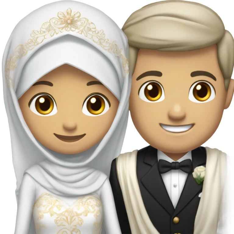 hijabi girl and white boy with black hair getting married emoji