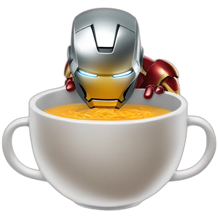 Iron Man eating soup while flying emoji