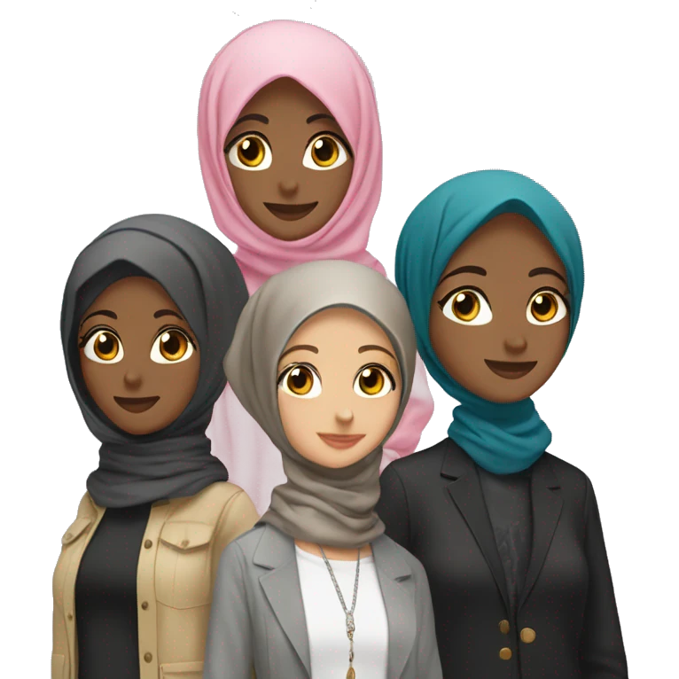 A group of five stylish friends two wearing hijab emoji
