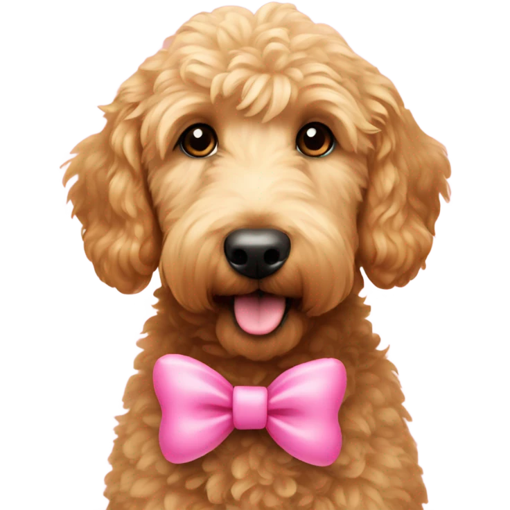 Mini golden doodle with a pink bow emoji