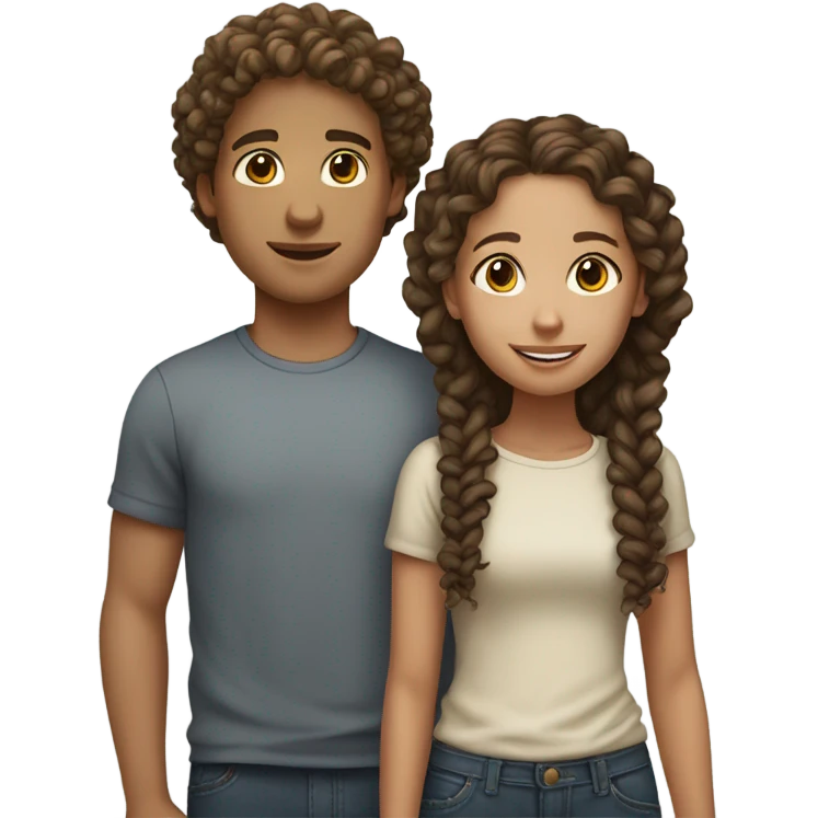 Lightskin boy with curly hair with brown hair girl with braids emoji