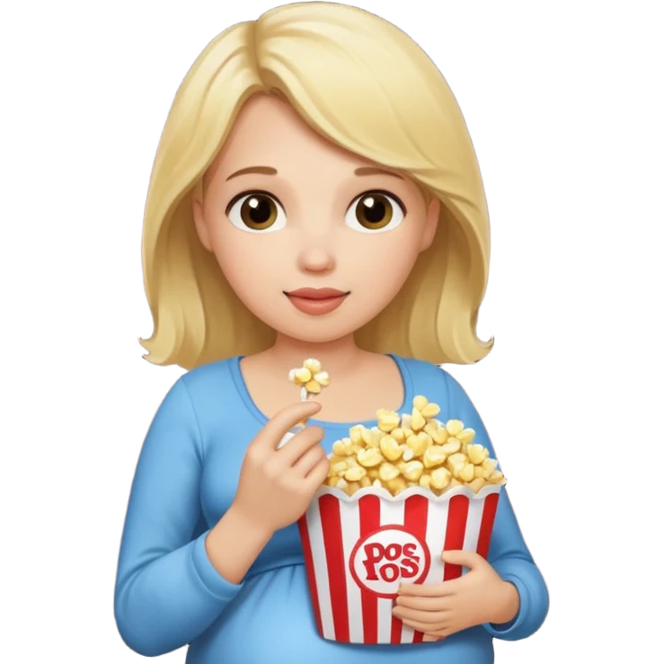 Pregnant blonde women eating popcorns emoji