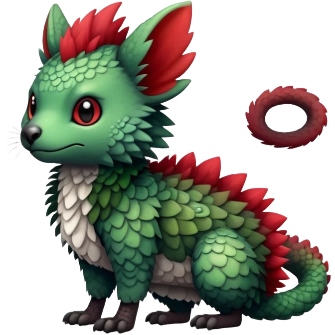 Kawaii Cute Edgy Black Green Red fluffy scaly Trico-animal-creature full body emoji
