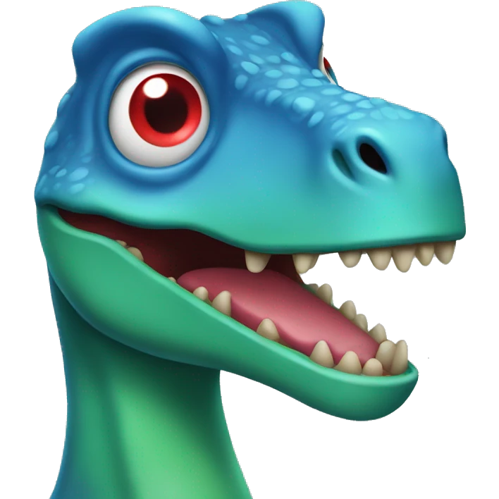 a blue/ green dino with red eyes  emoji