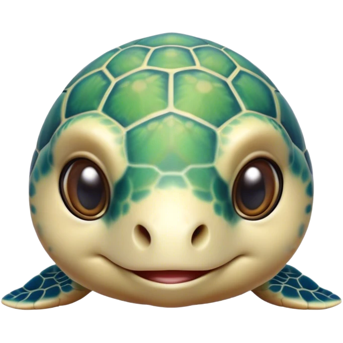 Cinematic Cute Sea Turtle Portrait Emoji, Head tilted playfully and inquisitively, featuring a charming, compact form with a beautifully patterned, domed shell and gentle, sparkling eyes full of oceanic wonder, Simplified yet irresistibly adorable features, highly detailed, glowing with a warm, friendly sea glow, high shine, affectionate and lively, stylized with a touch of whimsical marine charm, soft glowing outline, capturing the essence of a mischievous yet loving sea turtle that seems as if it could swim out of the screen into your arms! emoji