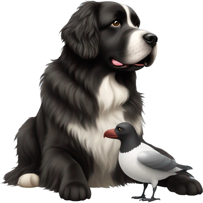 Newfoundland dog with a sea gull emoji