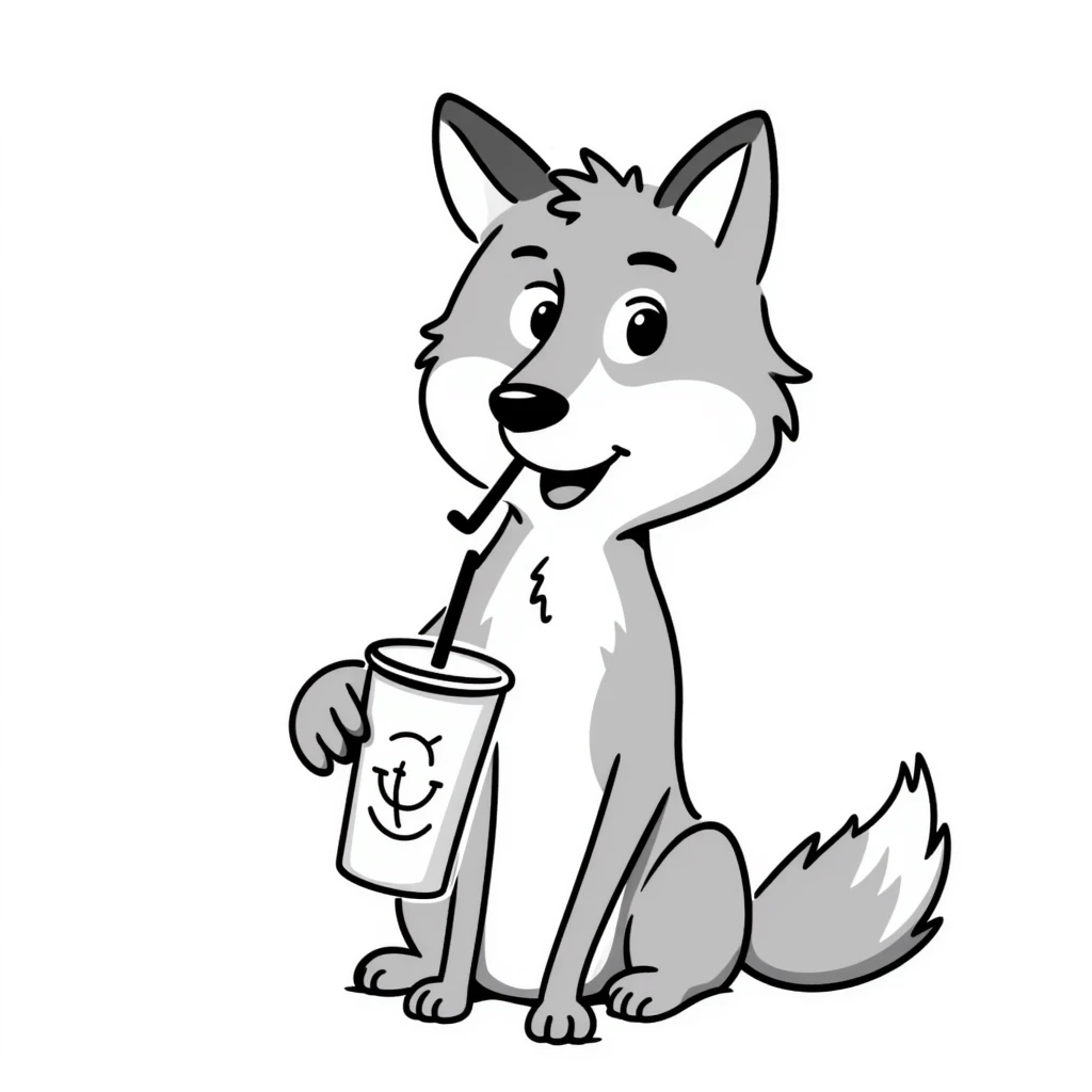 cute wolf drinking a cup of cola emoji