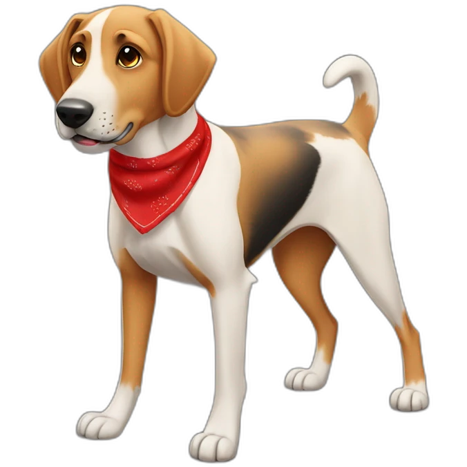 75% Coonhound 25% German Shepherd mix dog wearing small plain red bandana side view full body left facing emoji
