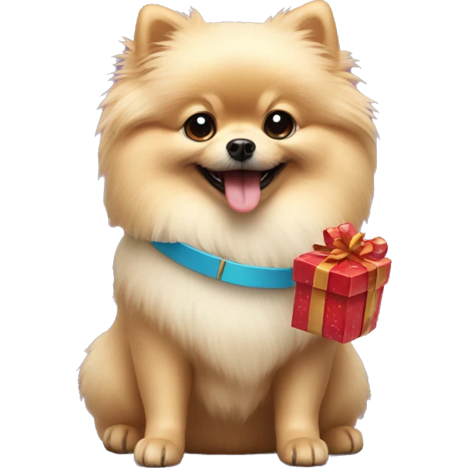 Crème Pomeranian holding gift  emoji