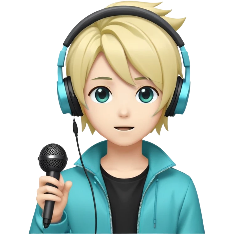 Vocaloid Xydrick, anime-style virtual singer with stylish hair and headphones, holding a microphone emoji