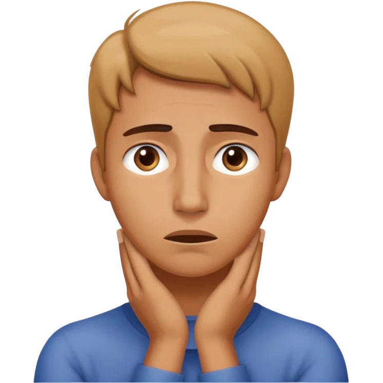 A person with their hands around there neck with a worried face emoji