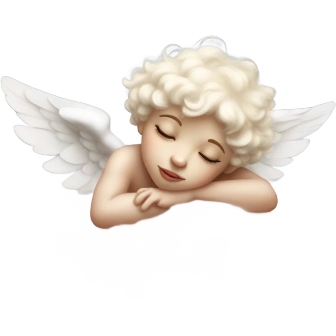 Realistic Photo of pale cupid asleep on a cloud emoji