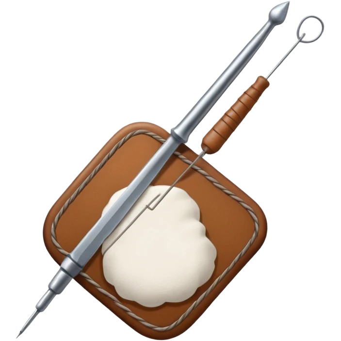 a needle, string, and leather patch emoji