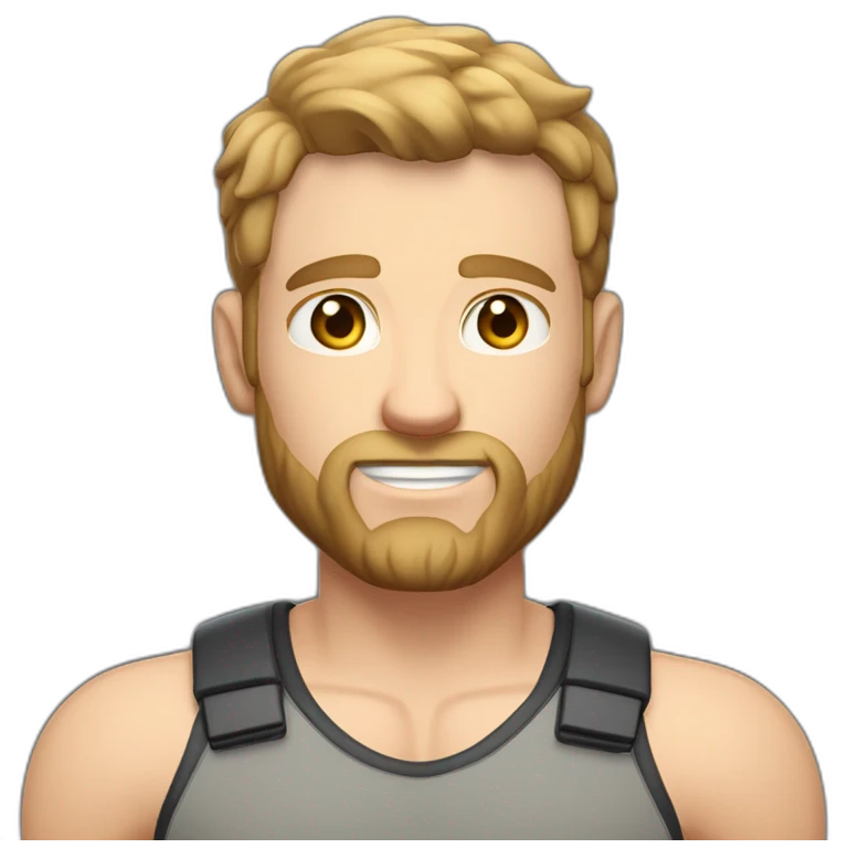 Full height Pale skinned fit man With biceps, Realistic eyes and mouth, light brown hair and stubble In dark gray sleeveless mike, black oversize sports shorts, watch and white sneakers. emoji