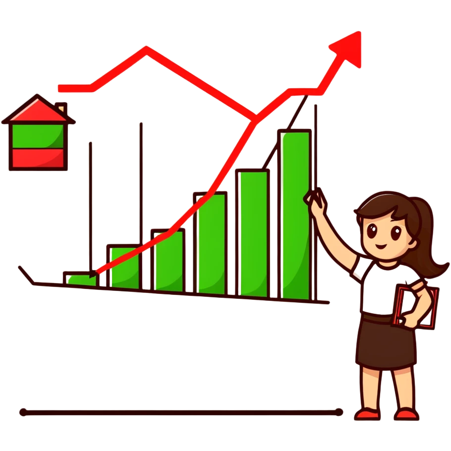 Girl holding chart with rising green graph line in right hand and holding another chart with falling red graph line in left hand emoji