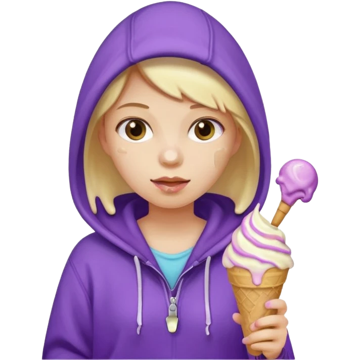 girl in purple hoodie holding ice cream emoji