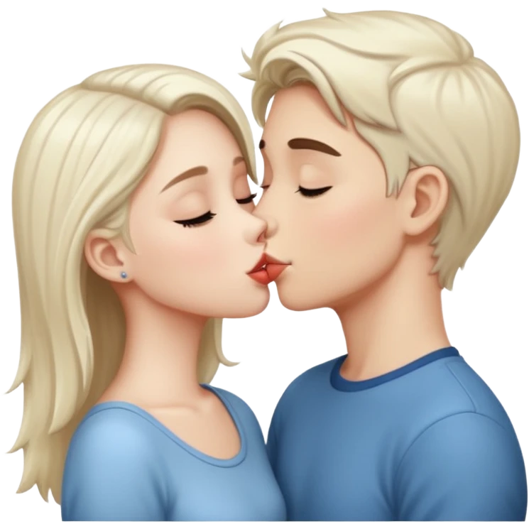 A Cute white skin  boy kissing a white skin girl  emoji