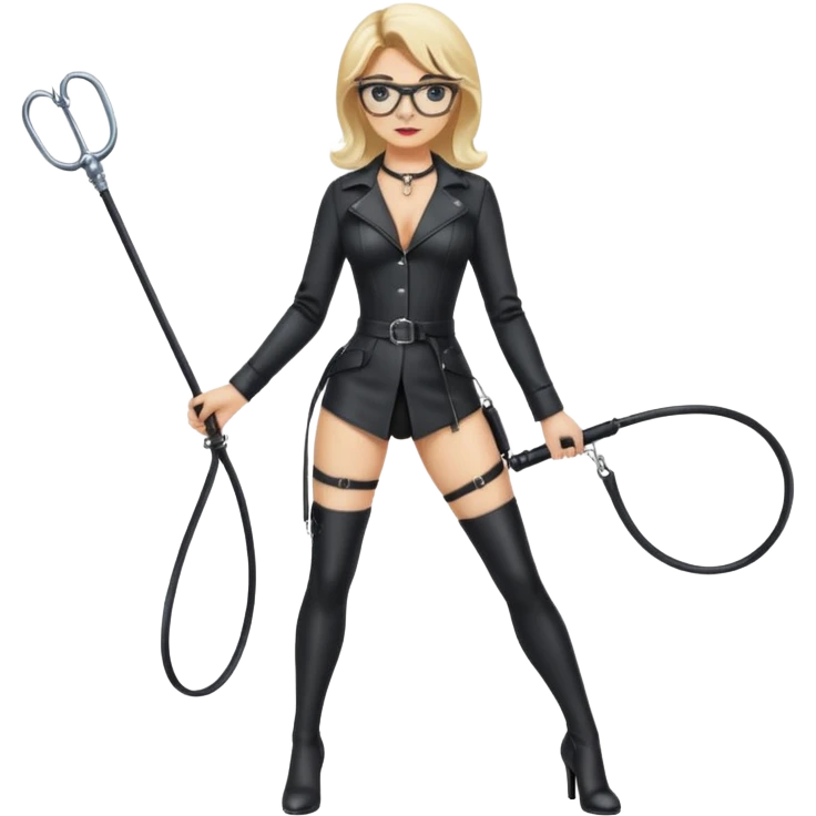  Dominatrix blonde hair and glasses full body with whip emoji