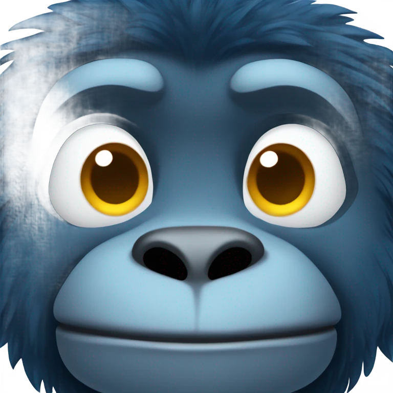 Create an emoji of a cute stuffed gorilla that has dark blue fur and light blue skin. Super cute and very very chubby. Make him smiling and very fluffy  emoji