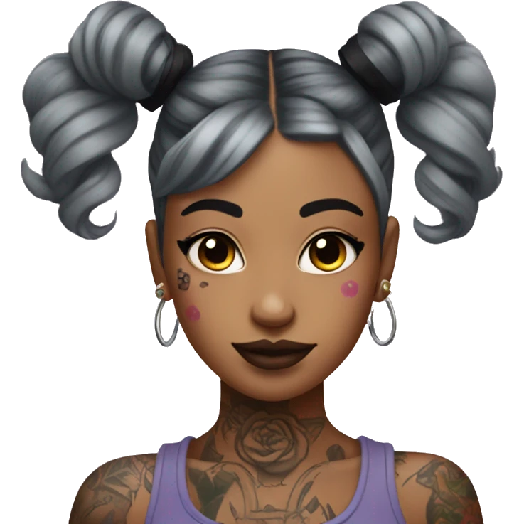 Tattooed girl with space buns and side bang emoji