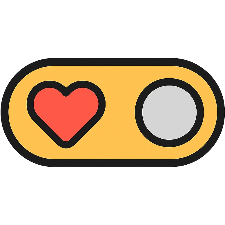toggle switch minimal style on white background with big red heart on the left and gray circle on the right off position, rounded corners, simple and modern emoji