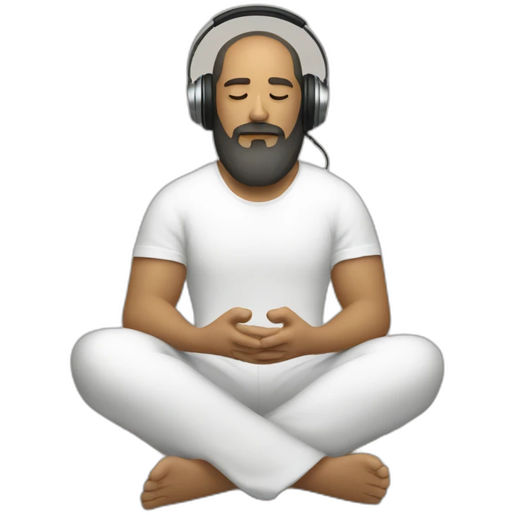 white man with large beard and headphones meditating while sitting emoji