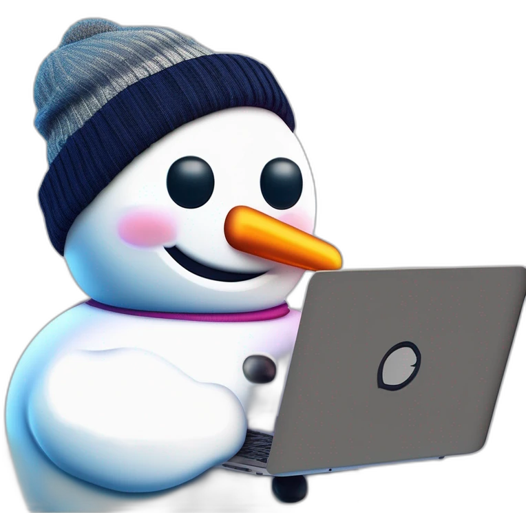 snowman data science engineer with a laptop holding a coffee mug and wearing a beanie emoji