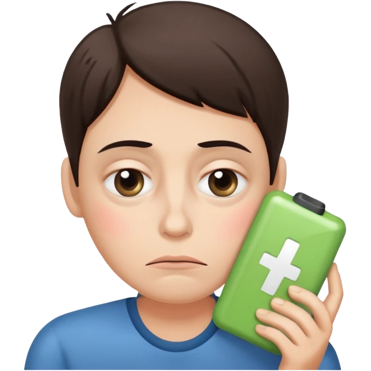 tired and exhausted with undereye bags add low power sign emoji