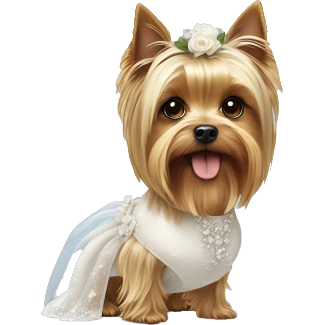Yorkshire terrier in a wedding dress emoji