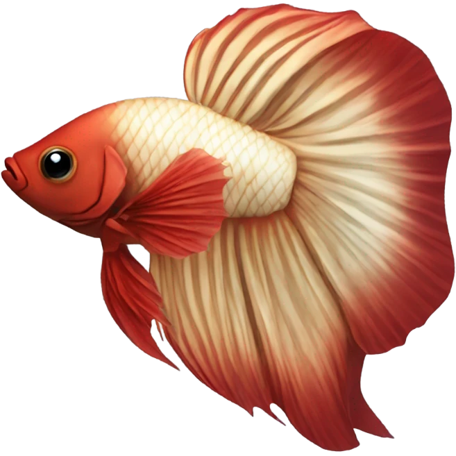 Beige betta fish with deep red short fins, position: full profile emoji