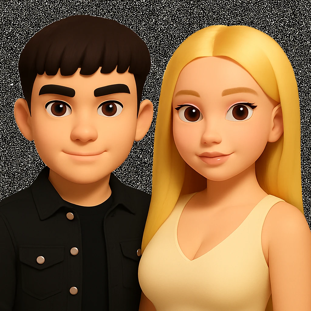 Slightly increase the volume of the upper body of the girl, slightly turn her to face forward, and make the skin color uniform. Maintain the cartoonish 3D style in the image. emoji