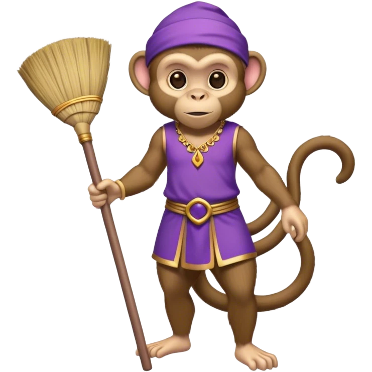 genie monkey, purple clothing, holding a broom emoji