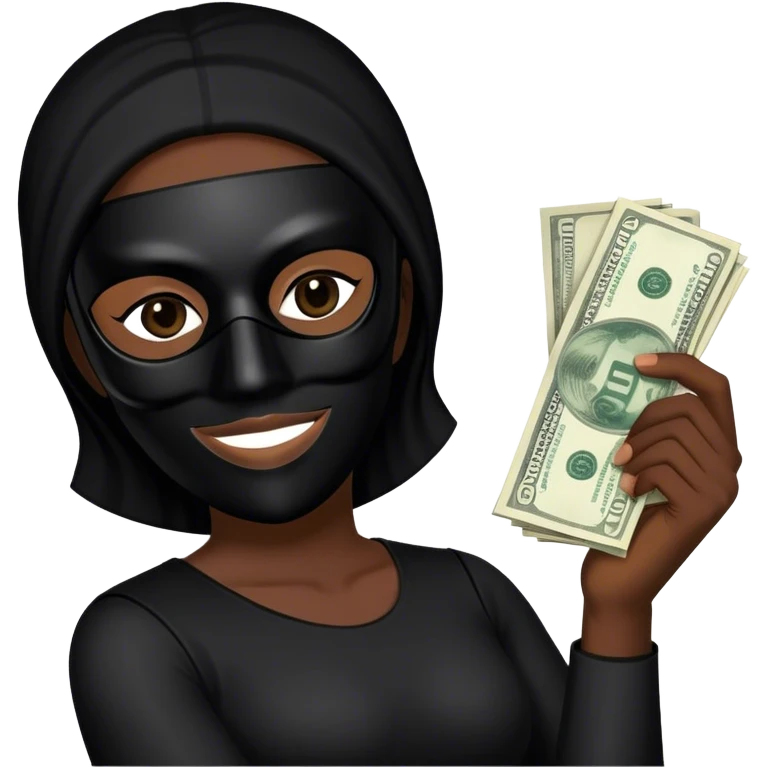 Robber, black mask, holding money, side view  emoji