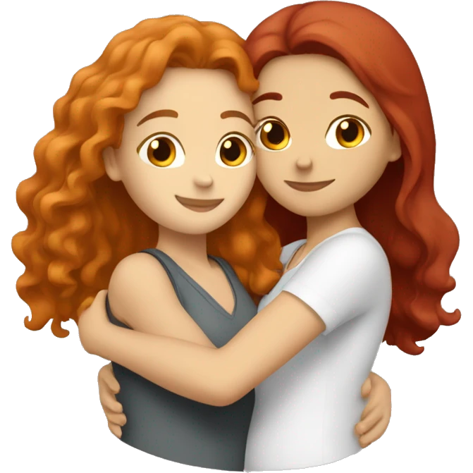 Two white females hugging each other one with red hair and the other with brown hair both white females  emoji