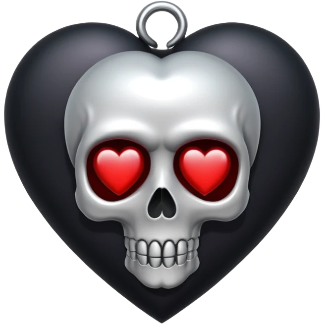 gothic style heart, dark crimson with silver skull charm, gothic and bold emoji
