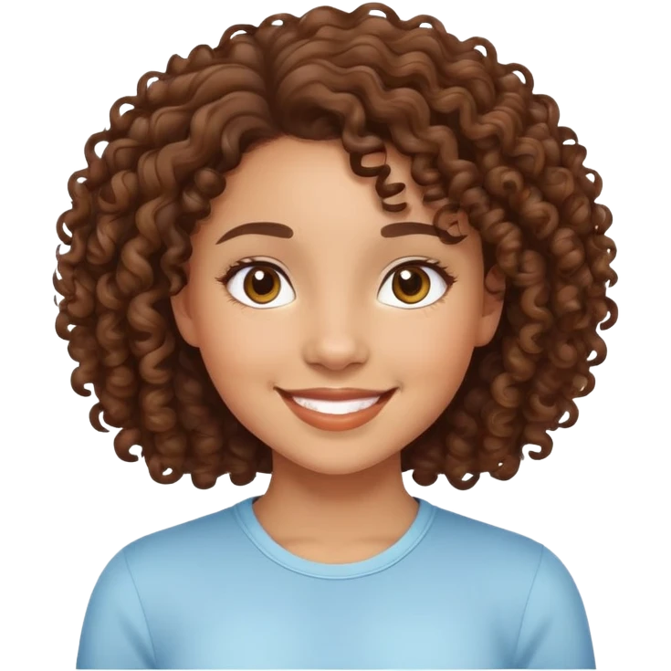 mixed-race girl with curly brown hair, smiling face emoji