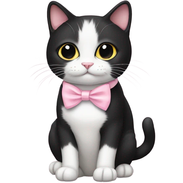 Tuxedo cat with baby pink bow collar  emoji
