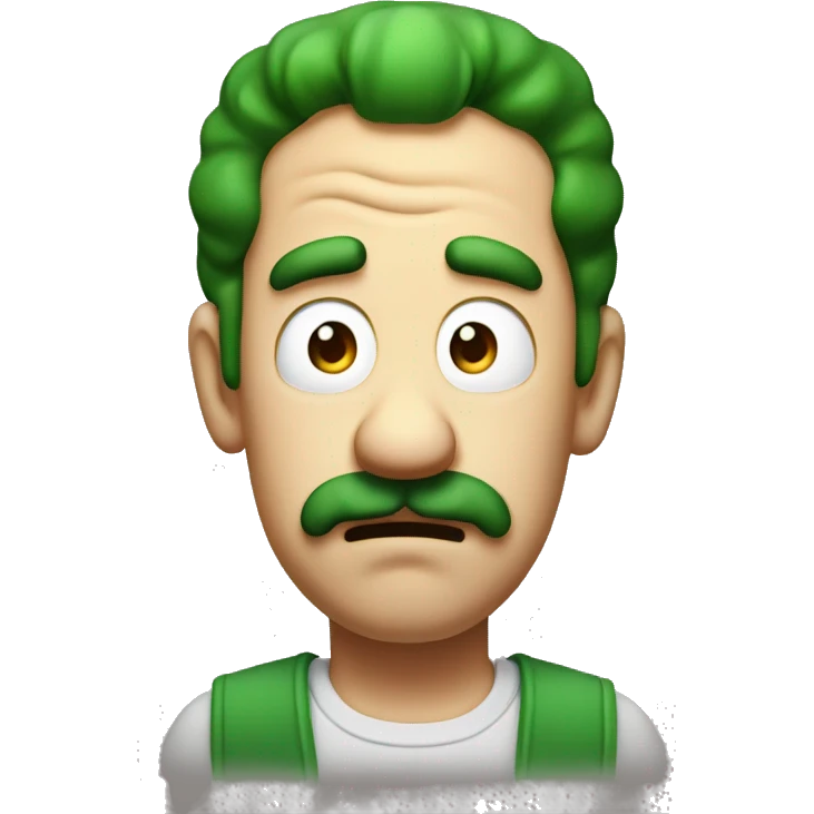 Luigi with derp eyes and a sad mouth emoji